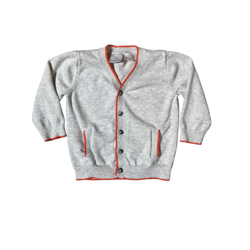 Koala Kids 18M Gray Cotton Knit Cardigan Sweater Orange Trim Toys R Us